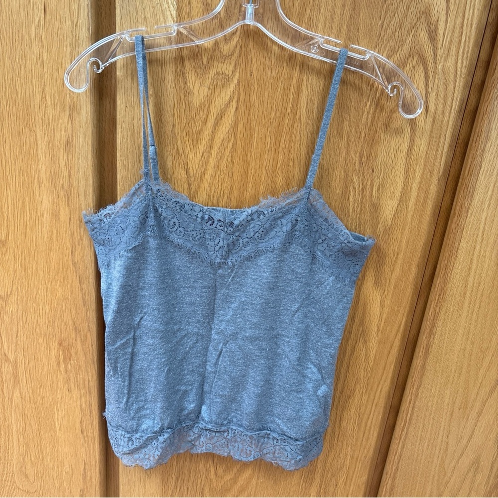 White House Black Market Cashmere Blend Lace Trim Cami Tank Dark Grey S
